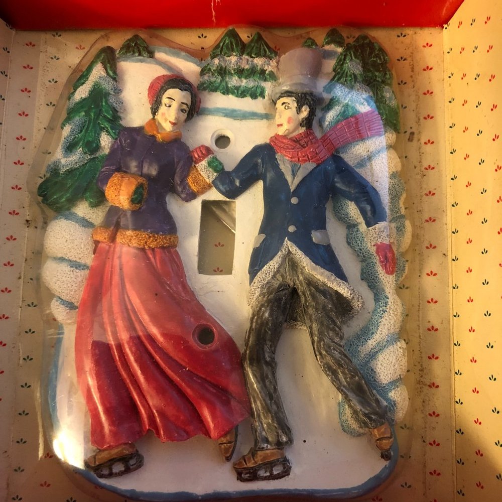 Holiday Switchplate 1996 BNIB Victorian Skaters Christmas Winter Vtg Xmas Decor